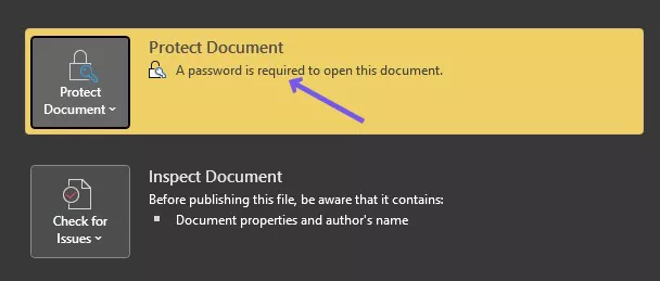 روی Protect Document در سمت راست کلیک نمایید.